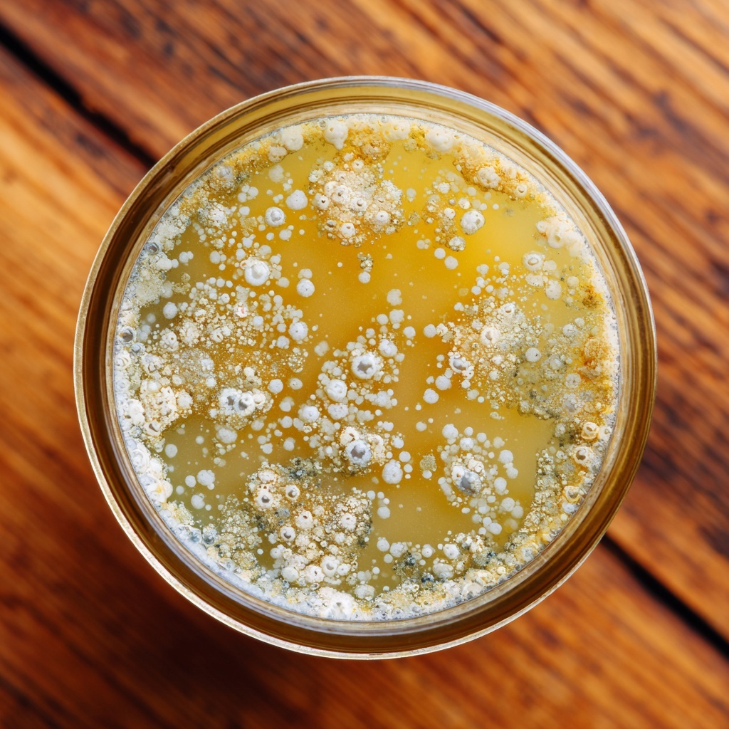 mold growing on the surface of a vegetable ferment showing what a spoiled batch looks like and illustrating a real example for the Why My Ferment Smells Bad guide