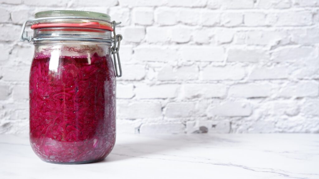 Fermented food in a Jar with Pink Brine