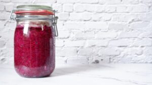 Fermented food in a Jar with Pink Brine