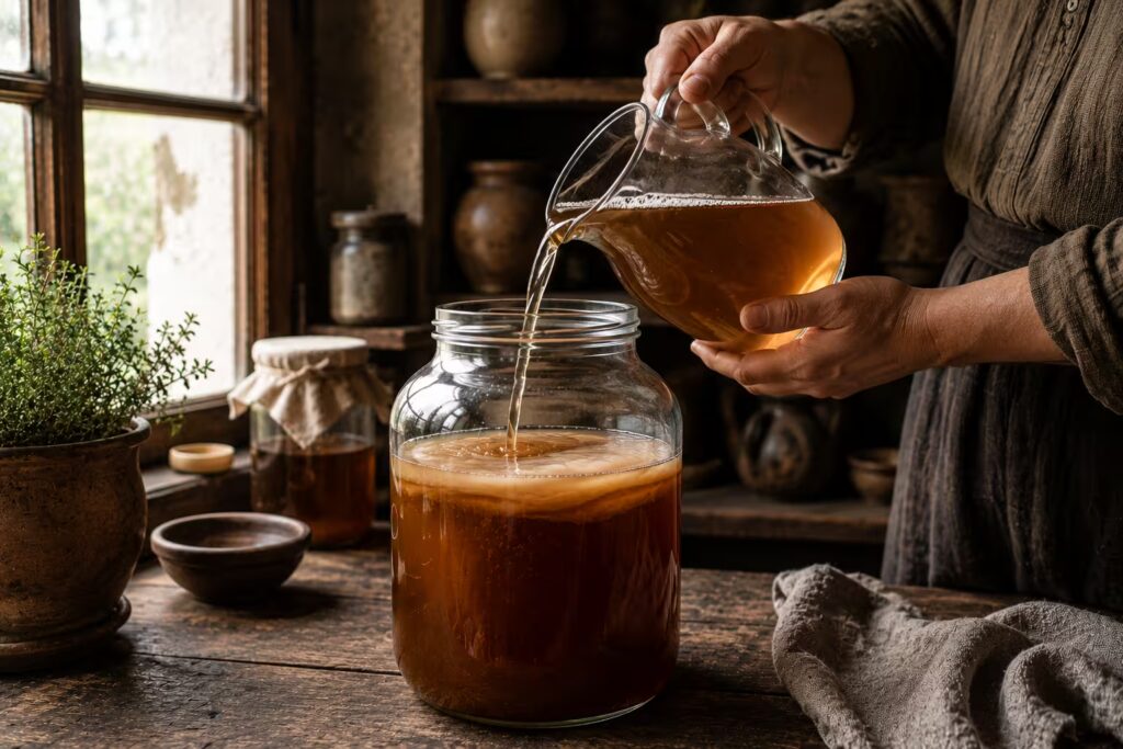 Demonstration image showing one practical salvage method for overly acidic kombucha.